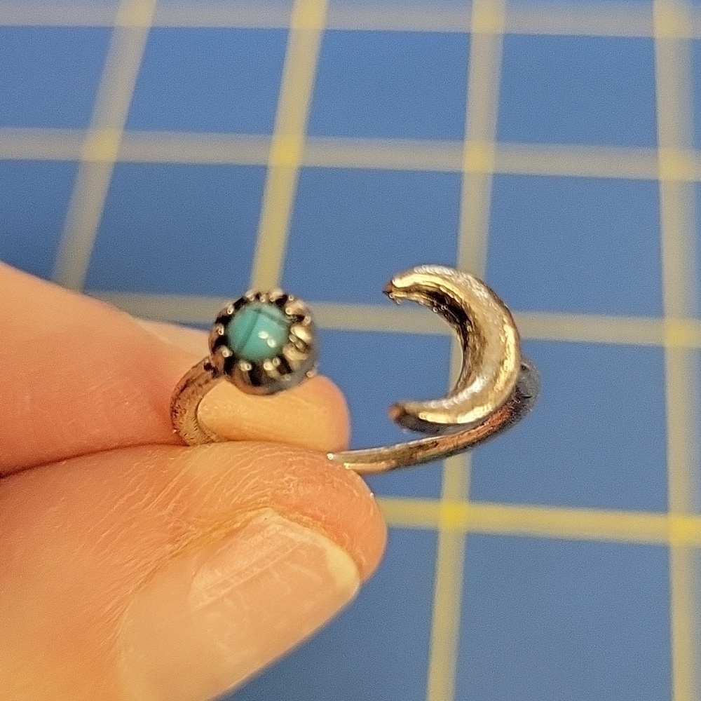 Turquoise Faux Stone Moon Silver Tone Ring Size 6.5